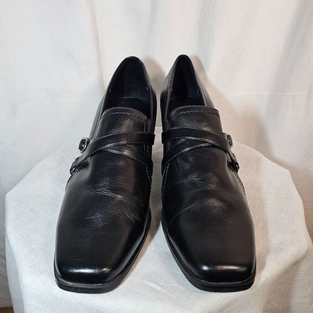 Life Stride Soft System Black Leather Sorbet Bootie Loafer w 3" Heel Shoes sz 11